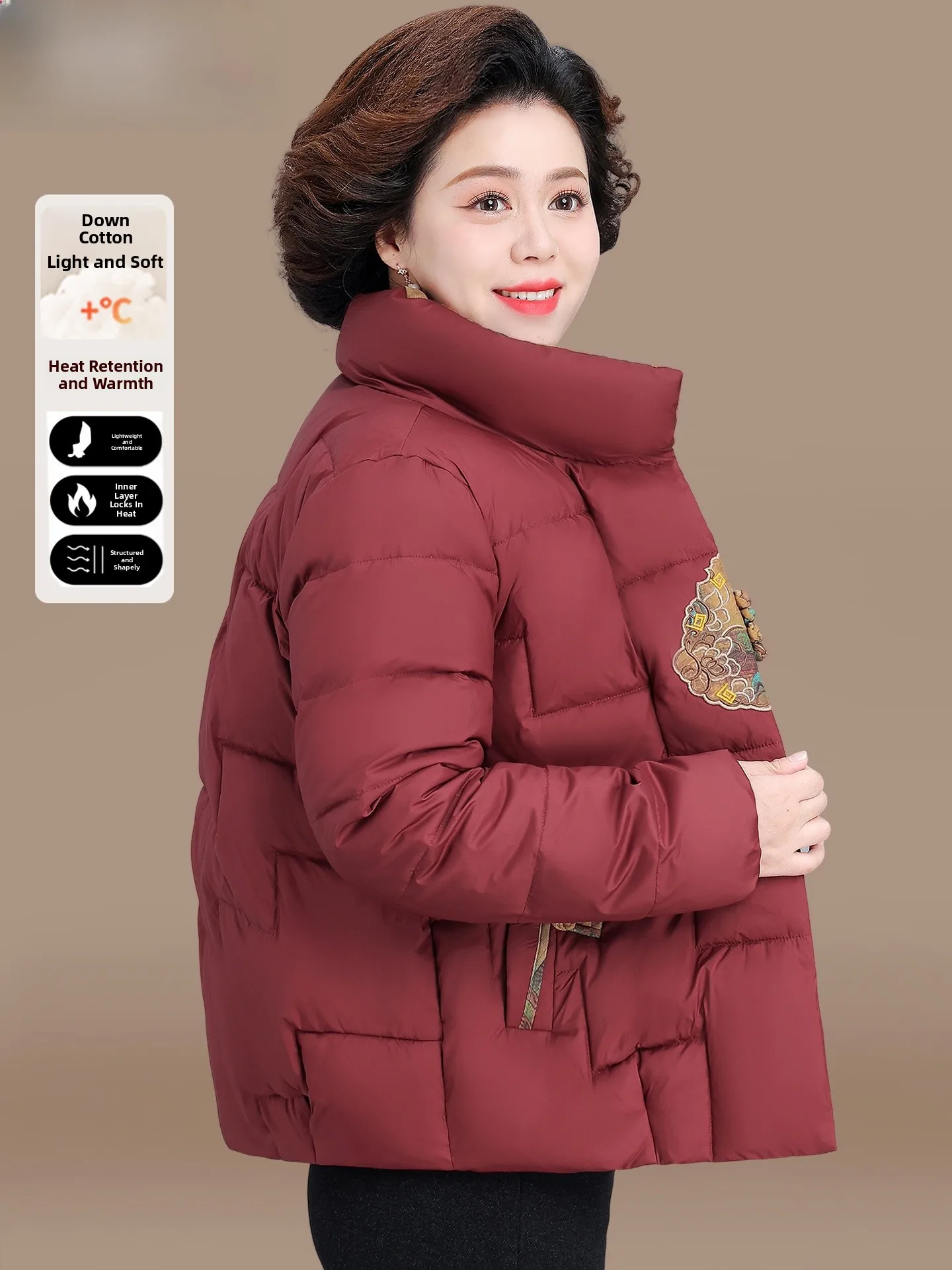 

New Chinese Sle Thiened down Cotton Jaet Women's Faionable Winter Coat for Middle-Aged And ly People