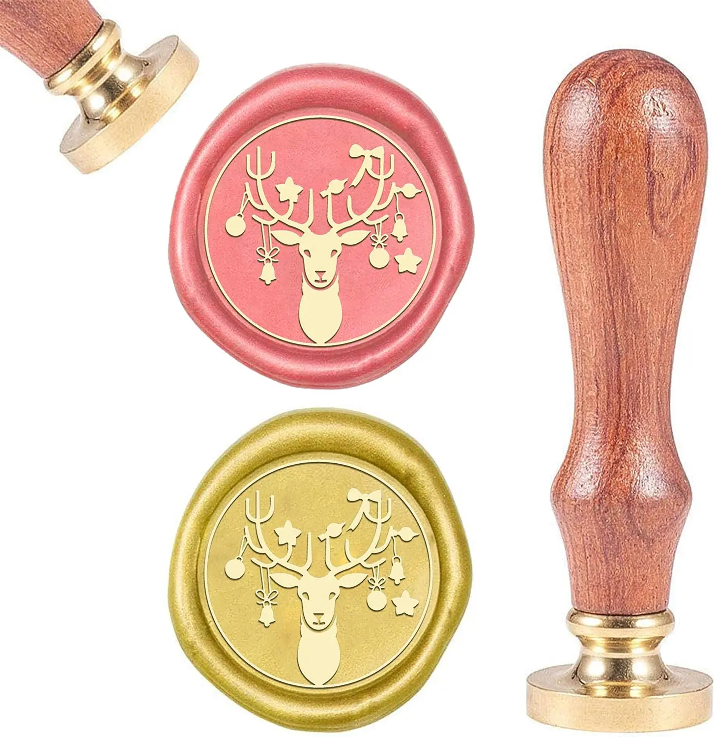 

1PC Christmas Elk Wax Seal Stamp Head Vintage Wax Sealing Stamps Animal Retro 25mm Bell Star Removable Brass Head Wooden Handle