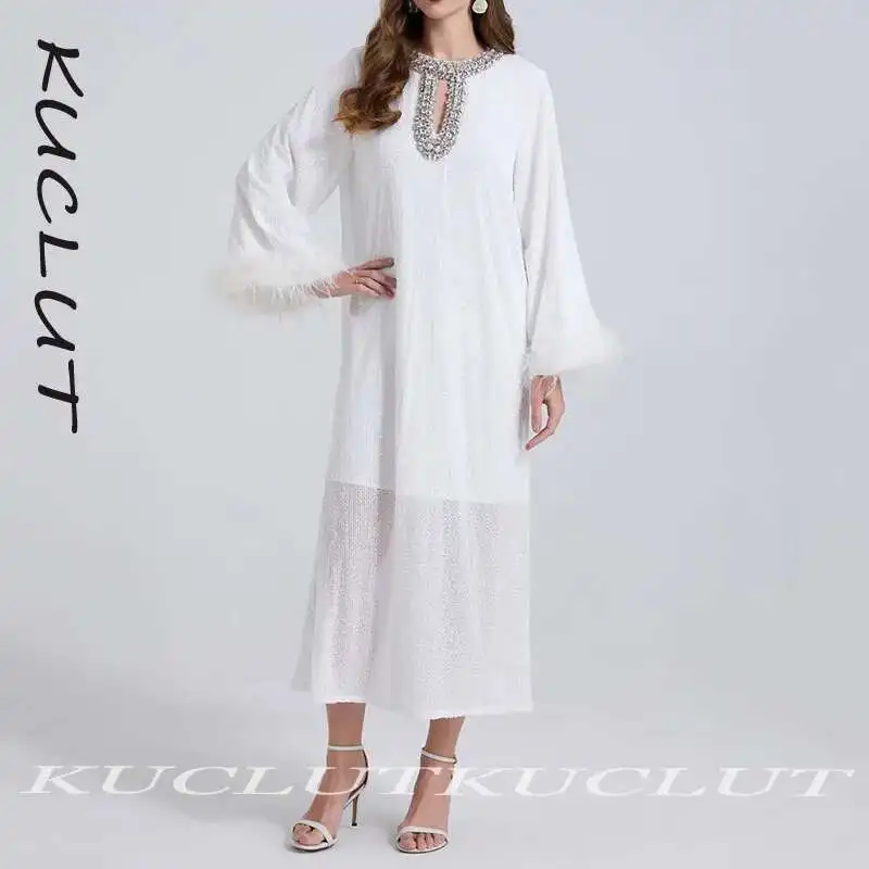 

KUCLUT модные женские плиссированные платья для тяжелой промышленности с инкрустацией бриллиантами и перьями, свободные элегантные платья, женское модное K363