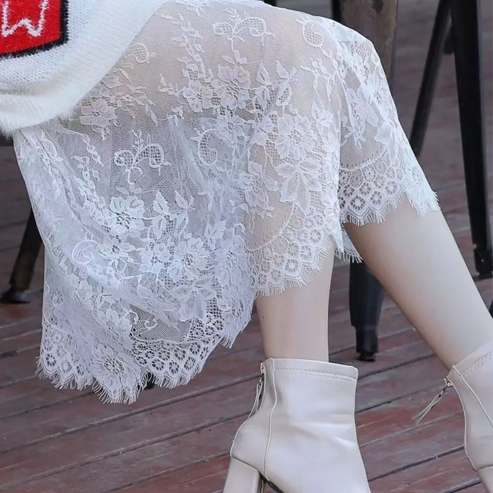 

Fashion Flower Lace Underskirt Slips 75cm Anti-glare Mesh Underskirt Slips Dress Loose Hight Waist Lining Petticoat Women Girls