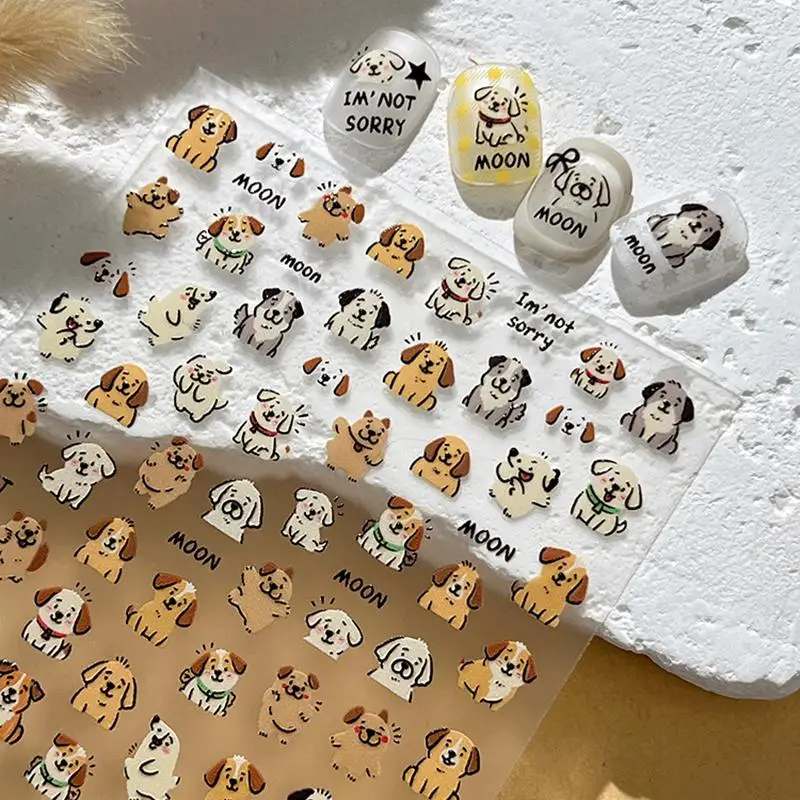 مسمار ملصق جميل الكلب القط الحيوان الأرنب لينة تنقش الإغاثة ذاتية اللصق مسمار الفن ملصقات جرو وكيتي مانيكير الشارات