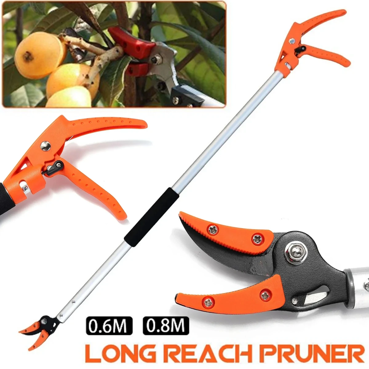 

0.6-0.8M Extra Long Telescopic Pruning and Hold Bypass Pruner Tree Cutter Fruit Picker Max Cutting 1/2 inch Garden Supplies