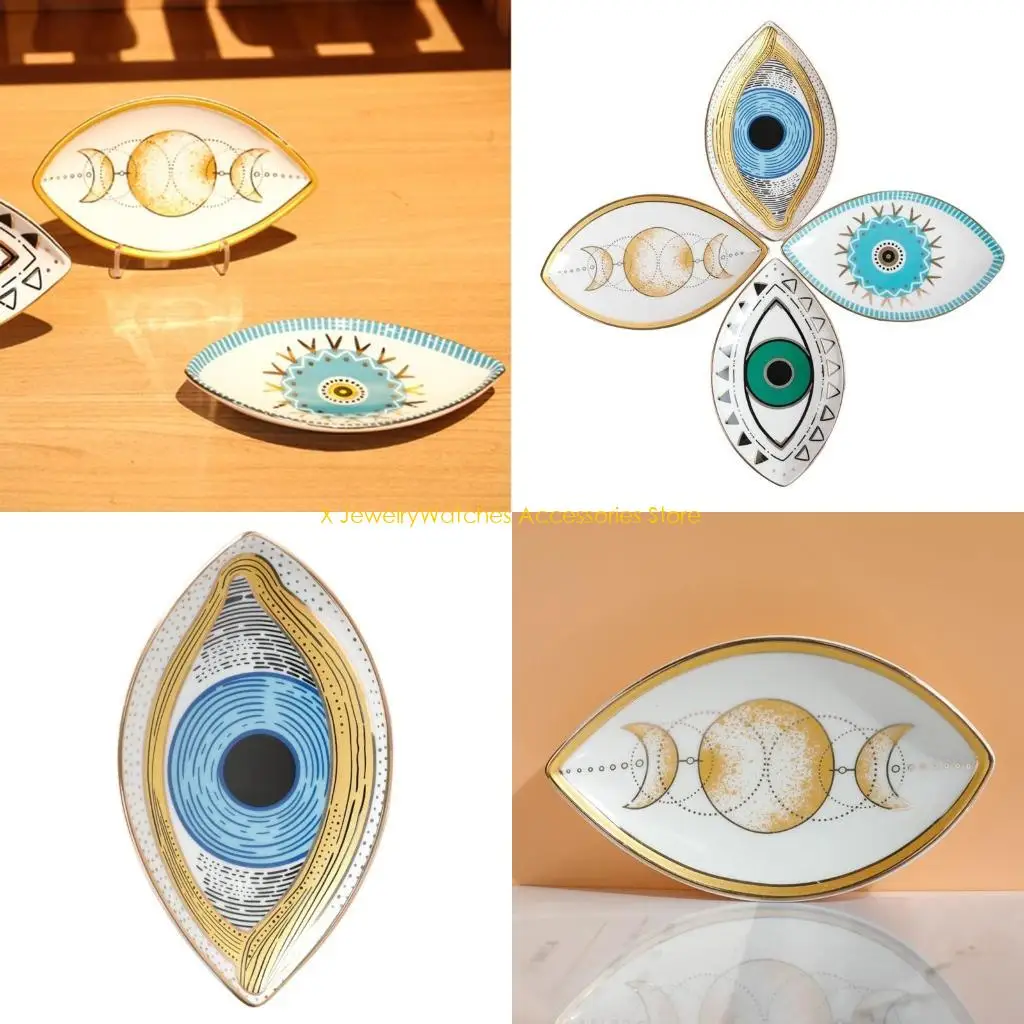 

31KD Sturdy Ceramic Eye Designs Jewelry Dishes for Rings Necklaces Earrings Storage