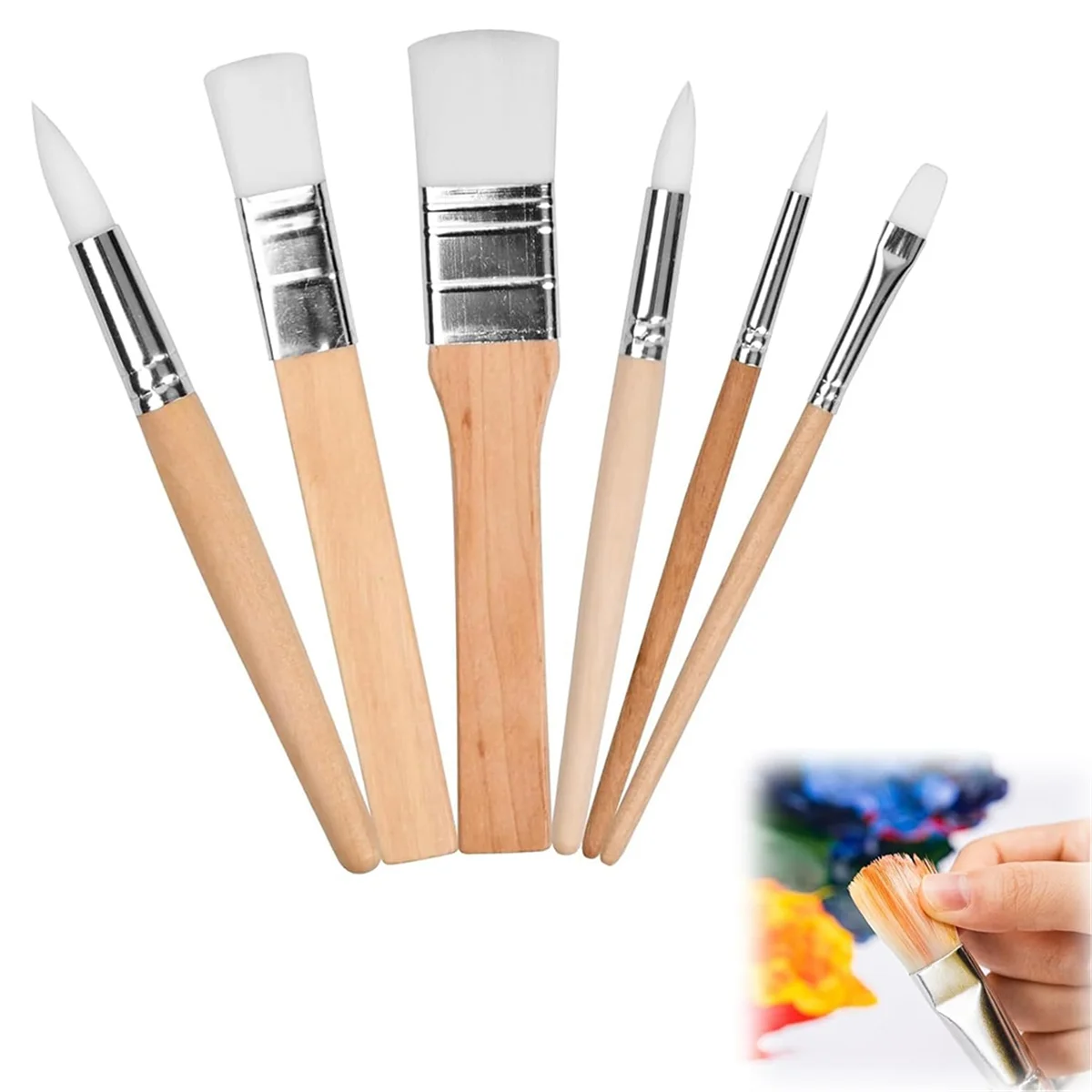 Wooden Paint Brush Set, 6 Pieces Paintbrushes for Acrylic Painting Painting Brushes Kit, Artist Paint