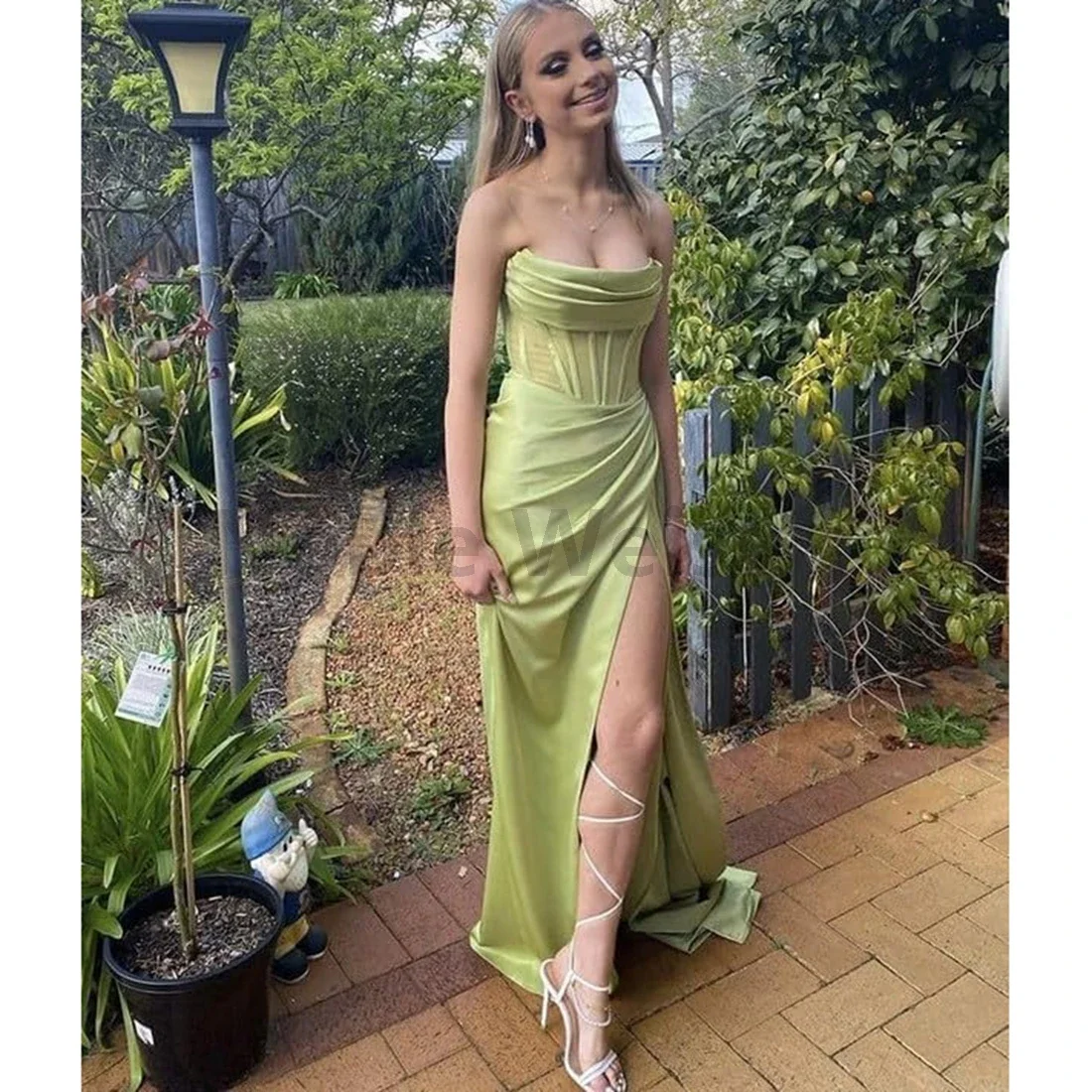 ストラップレスサテンマーメイドドレス,スリット付き,花嫁介添人ドレス,フォーマルなイブニングドレス,ロングウエディングドレス,カスタマイズ