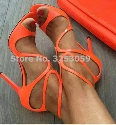 

ALMUDENA/женские сандалии ярких цветов оранжевого золота телесного цвета из лакированной кожи с перекрестными ремешками, туфли на шпильке, туфли в клетку, туфли на каблуке с пряжкой и ремешком