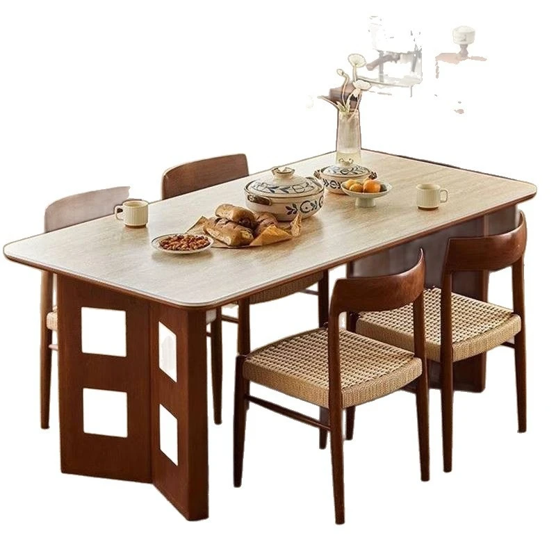 Retro small apartment slate, solid wood dining table, rectangular living room dining table