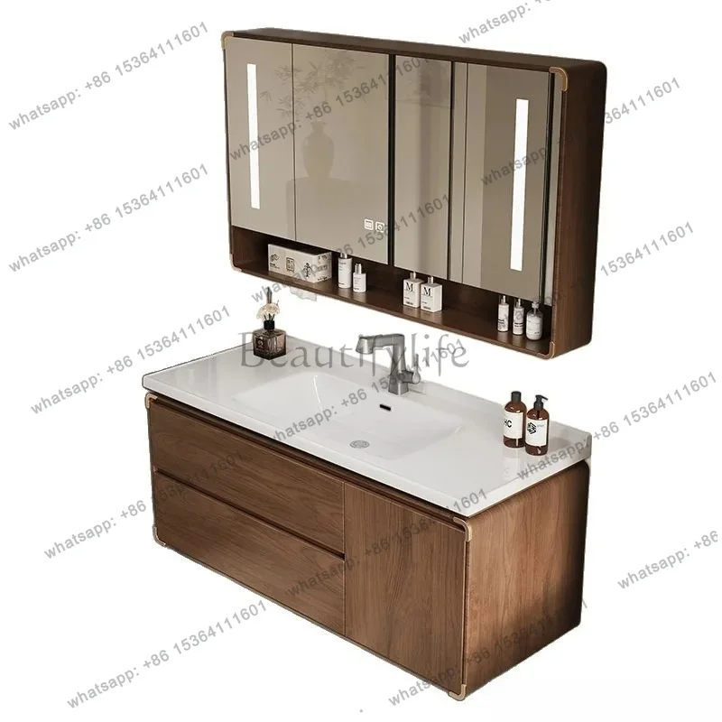 Cabinet Ceramic Integrated Basin Organizer Storage Mirror Space Saver Drawers Bathroom Cabinet Home Furniture