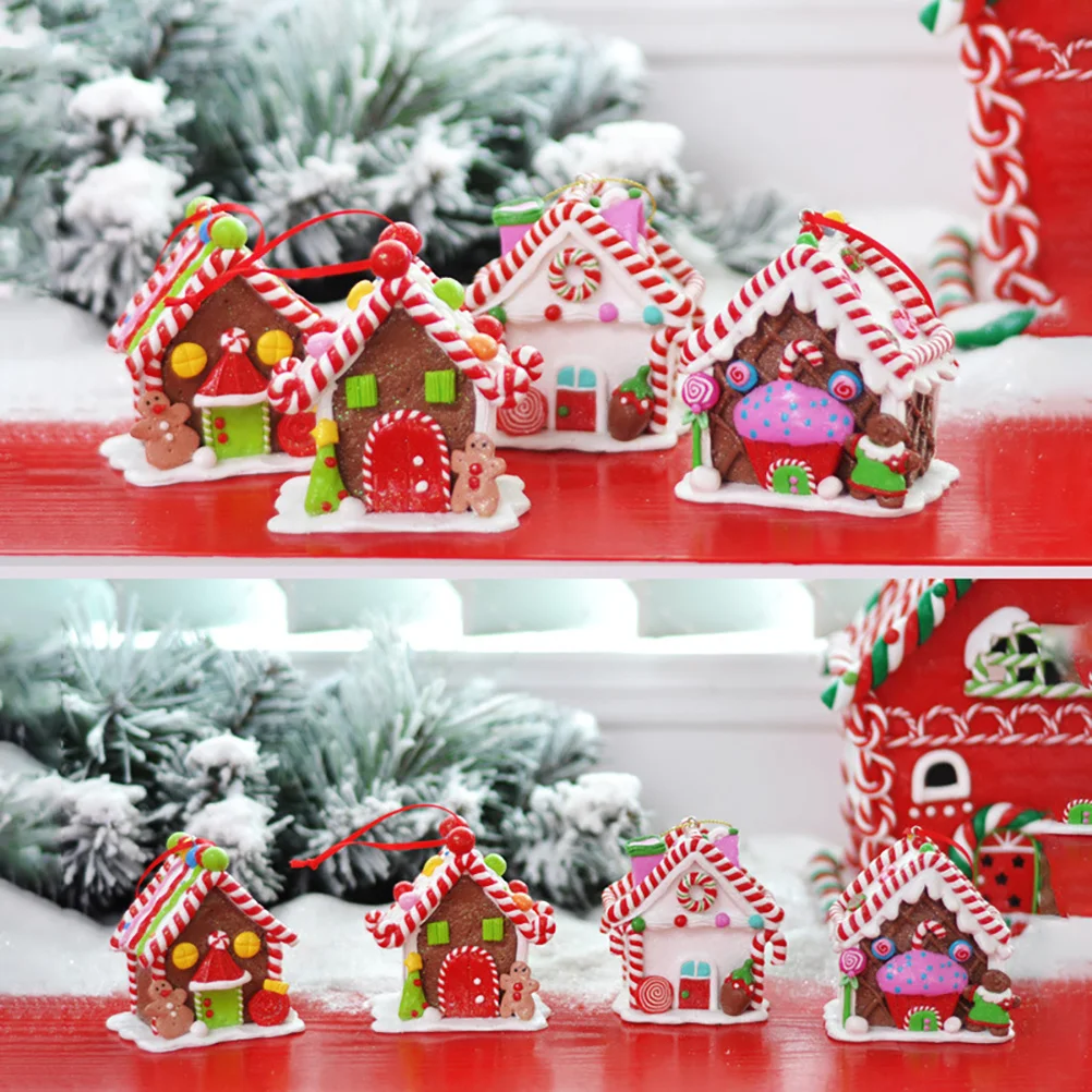 

4Pcs Christmas Candy Desktop Decoration Mini Polymer Clay Ornaments Xmas Party Prop Shopwindow Decor