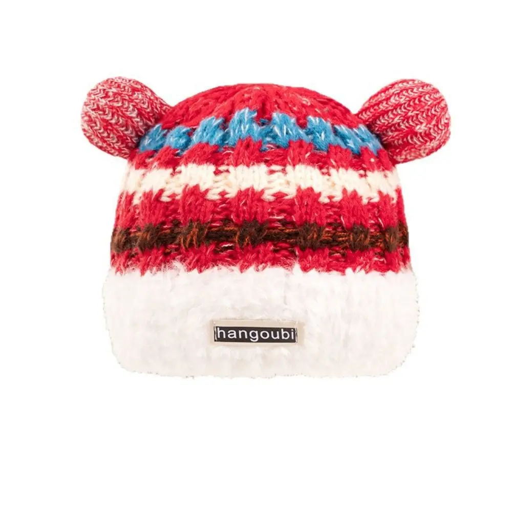 

New Style Cartoon Bear Ears Winter Warm Cap Thicken Cold-proof Warm Hat Ear Protection Retro Knitted Hat Outdoor