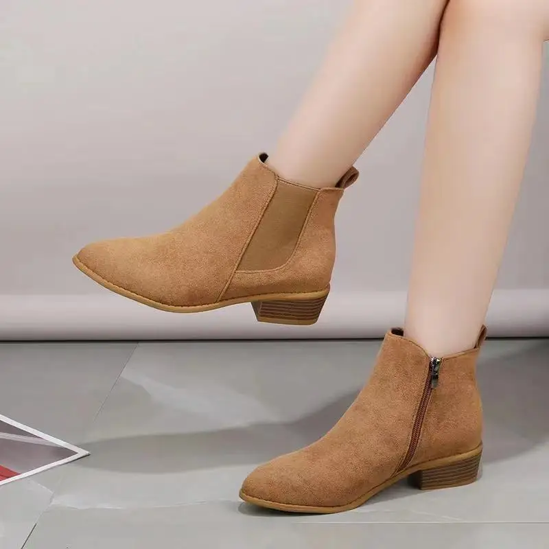 Botas puntiagudas De ante para Mujer, Botines De tacón grueso con cremallera, talla grande 43, Otoño, 2024