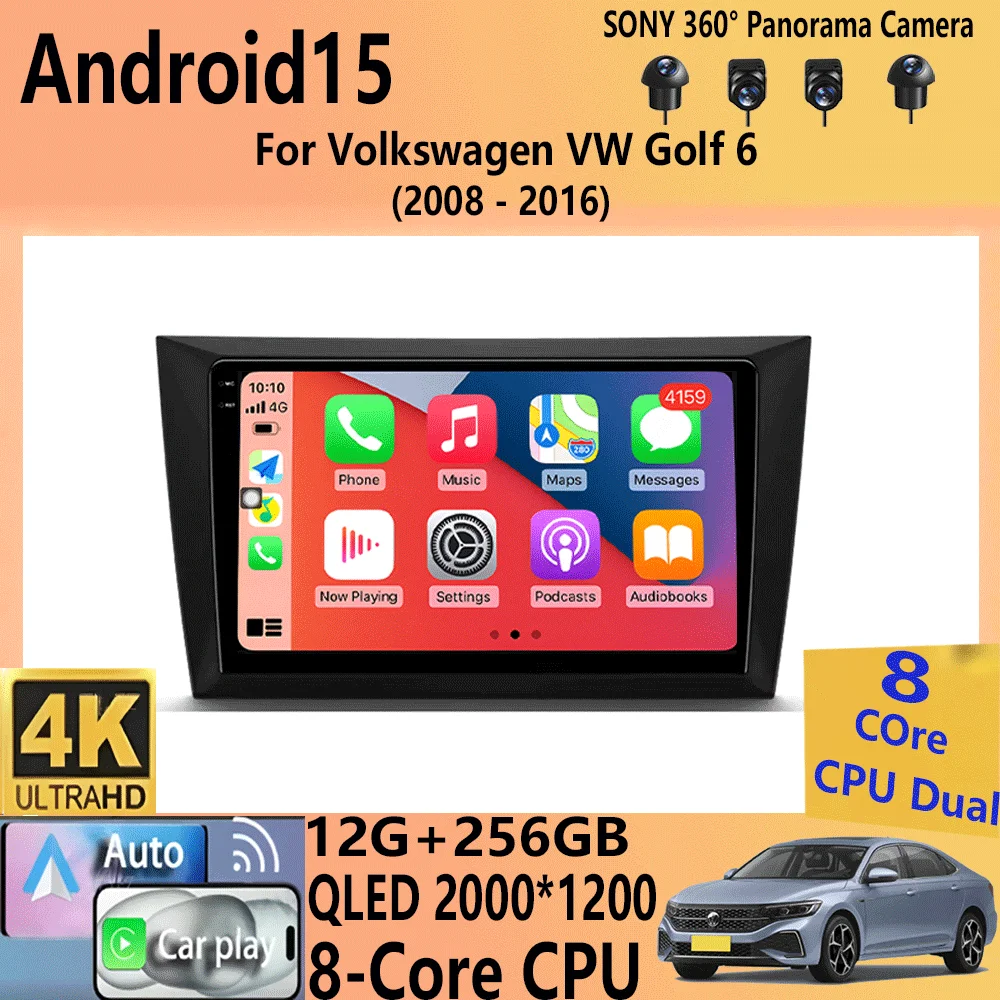

Car Radio Android 15 Carplay Auto 4G+WIFI For Volkswagen VW Golf 6 2008 - 2016 Multimedia Video Player GPS Navigation DSP Stereo
