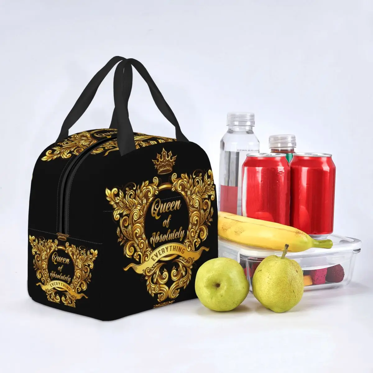 Queen Of Absolutely Gold Floral Baroque Lunch Box for Women Cooler Thermal Food Insulated Lunch Bag Kids School Children