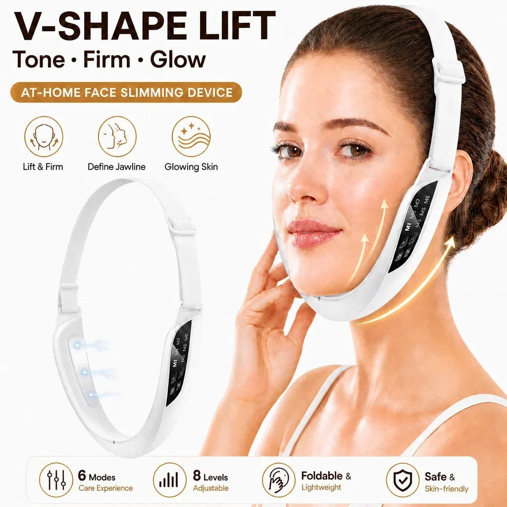 Electric V Face Lift Beauty Device 6 Modes 8 Levels Facial Firming Low-frequency Current Massager Adjustable Headband Skin Care