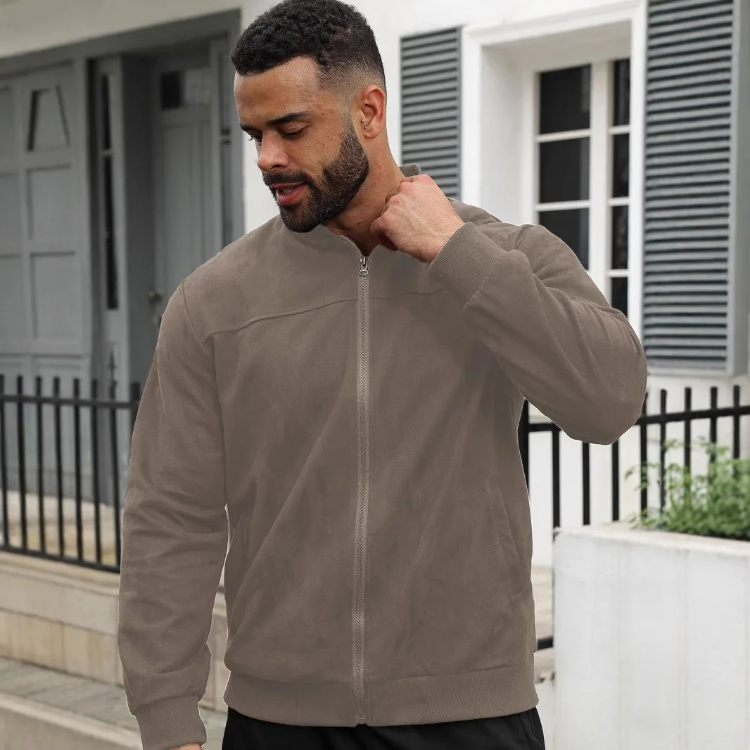 Jacket man 2026 casual coat autumn suede solid color men's zipper jacket casual retro long-sleeved cardigan for men