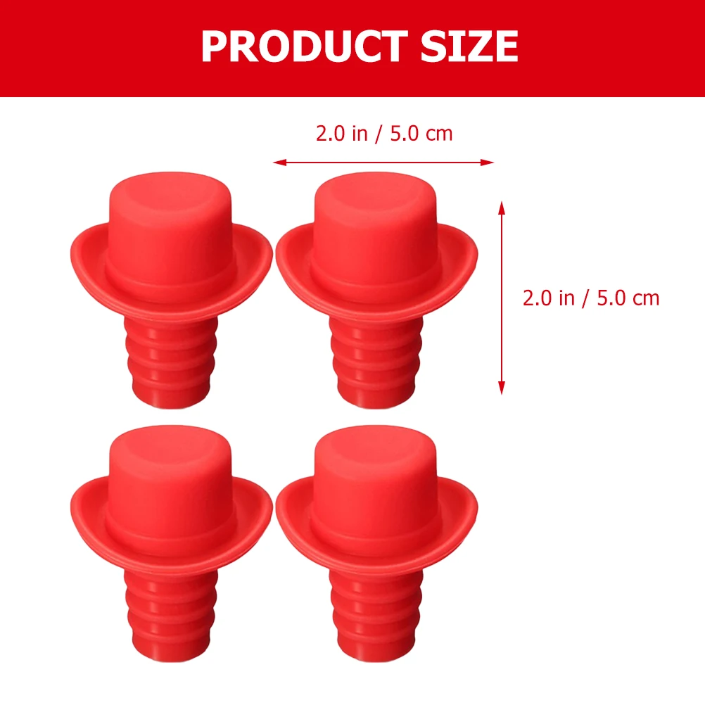 

4 Pcs Red Silicone Bottle Stoppers Creative Hat Shape Decorative Corks for Party Favor Gifts Kitchen Bar