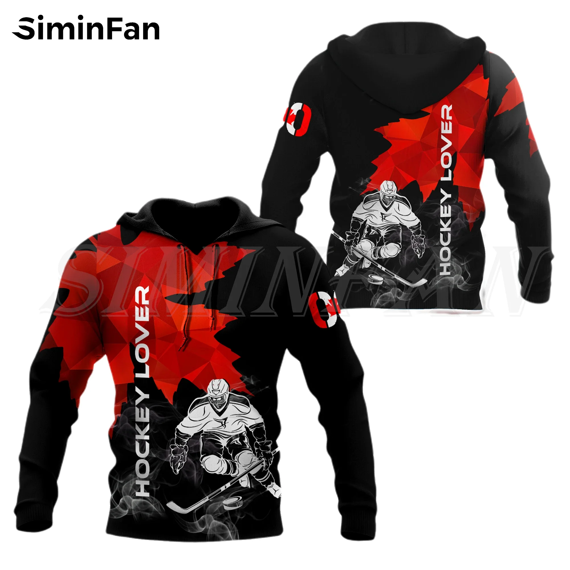 Love Hockey Canada 3D Printed Mens Hoodies Zipper Jacket Unisex Casual Sweatshirt Harajuku Hooded Pullover Women Tracksuit Black