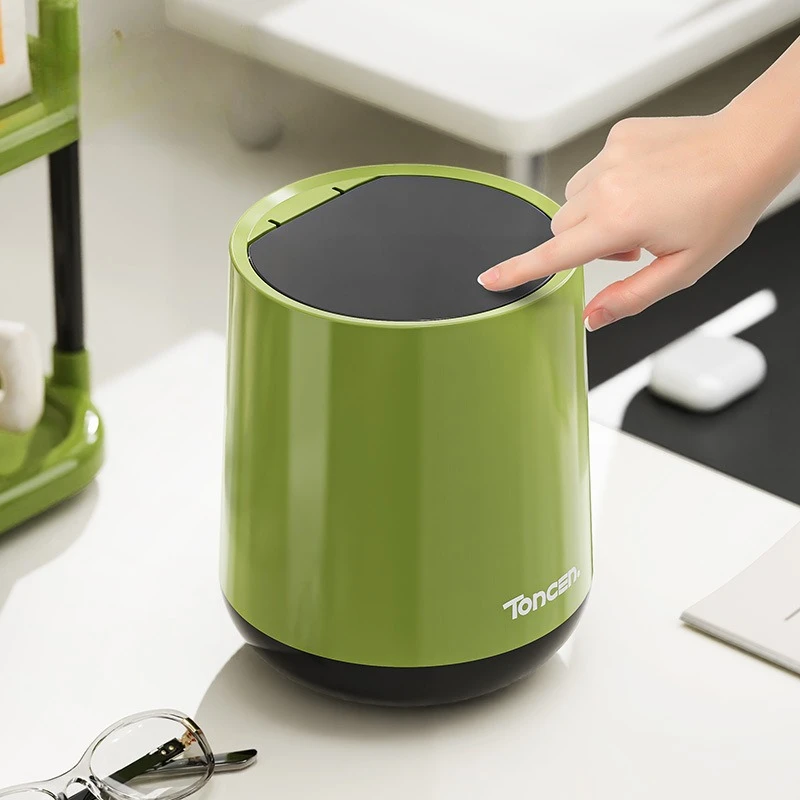 

Mini Press Desktop Trash Can with Lid for Office Home Car Plastic Waste Bin