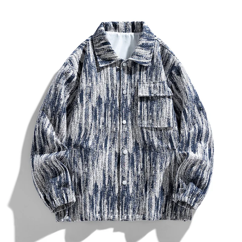

Niche Artistic Pattern, Lapel Button Design Men's Trendy Loose Jacket, Street Style Textured Top, Everyday Outing Niche Trendy Lapel Workwear Style