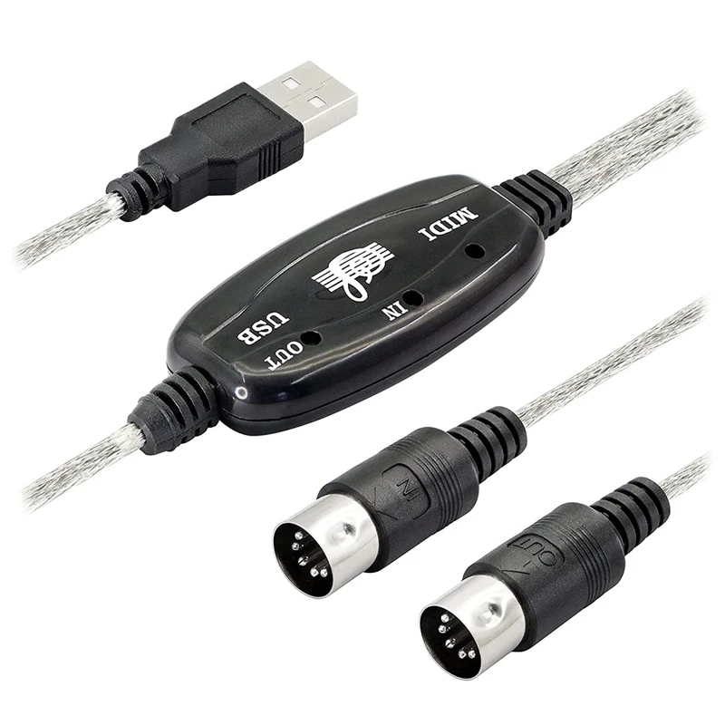 USB MIDI Cable Adapter, USB Type A Male To MIDI Din 5 Pin In-Out Cable Interface With LED Indicator For Music Keyboard