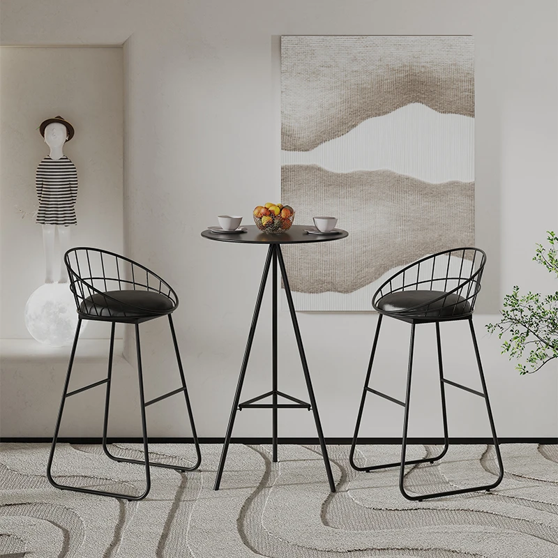 

Modern simple commercial wrought iron bar high table chair combination high foot round bar home balcony leisure Nordic