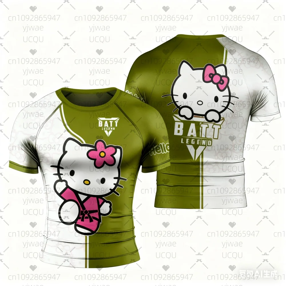 2025 الصيف الرجال مرحبا كيتي رياضة س الرقبة قصيرة الأكمام الرجال القتال Jujutsu التدريب التجفيف السريع رياضة تي شيرت الرجال الملابس #6