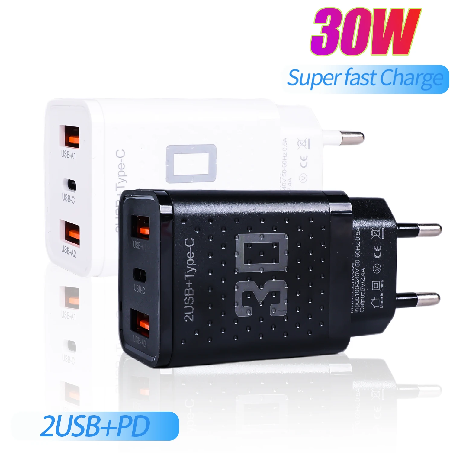 PD 30W Charger Quick Charge USB Travel Wall Plug For iPhone Samsung Mi Phones Tablet Laptop Univerasl Fast Charger Adapter EU US