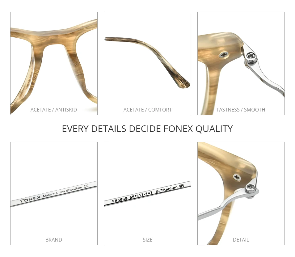 FONEX Acetat Titan Brille Rahmen Männer Marke Design Vintage Retro Quadratische Brillen Frauen Spektakel Japanische Brillen 85668 – Detail 4