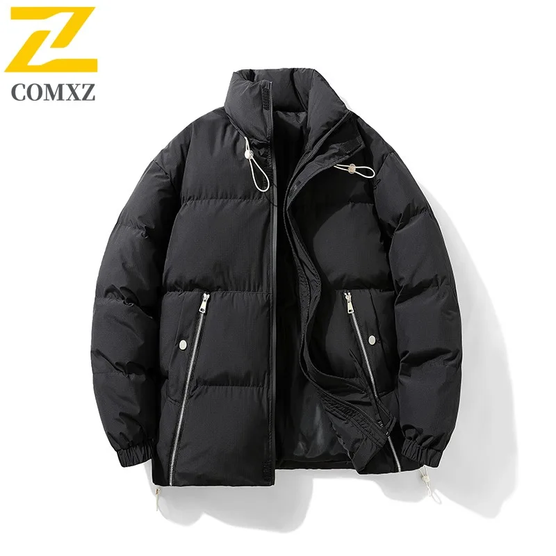 

COMXZ Men Padded Jacket Premium Stand Collar Outdoor Camping Windproof Warm Parka Hiking Comfort Cold Resistant Winter Coat