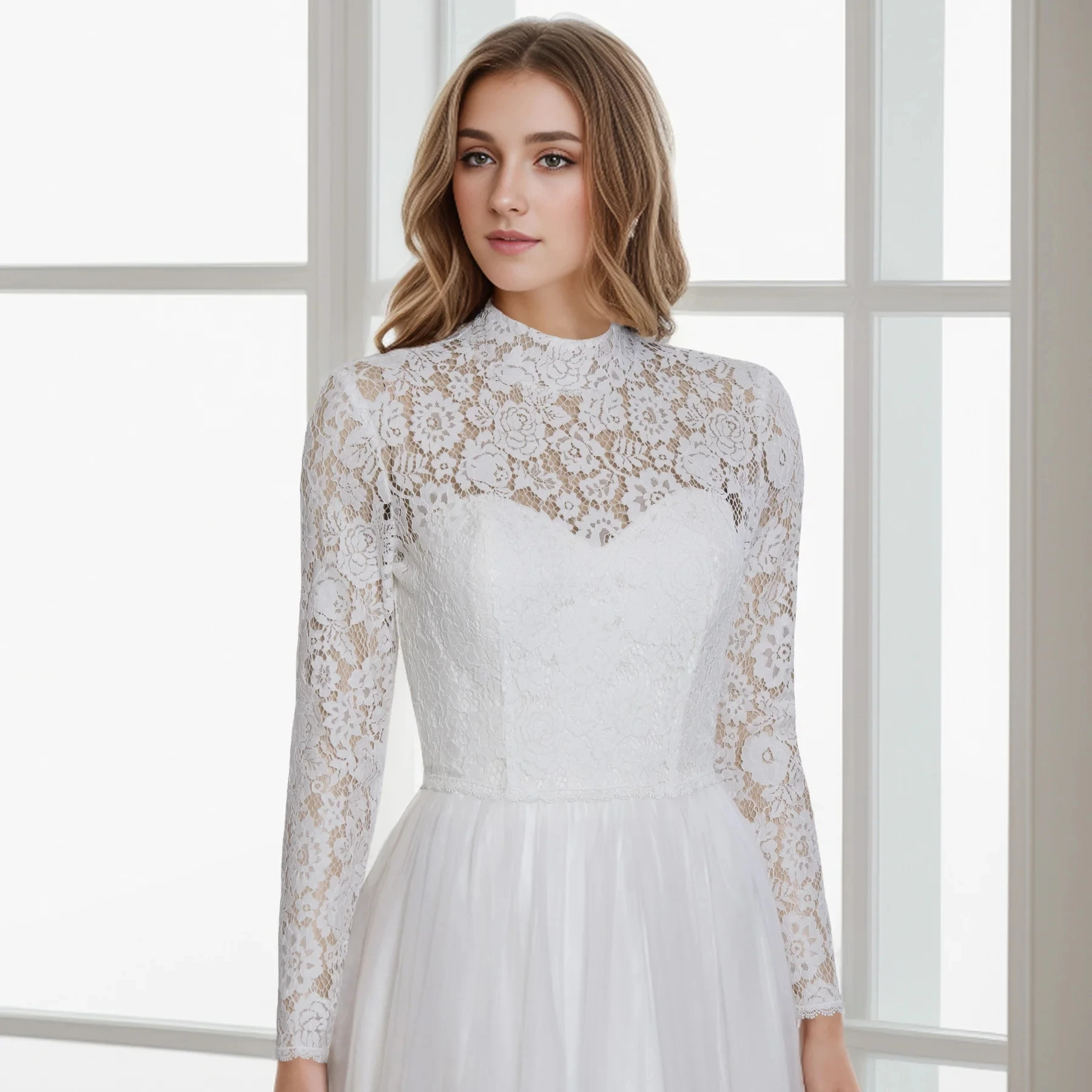 Customized Lace Wedding Capes Full Sleeves High Collar with Buttons Bride Bolero Bridal Jacket Women Accessory