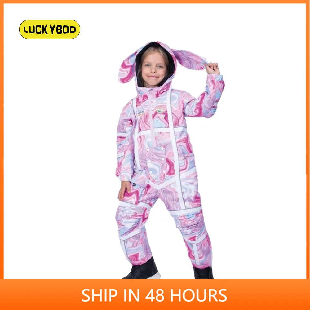 LUCKYBOO Children Skiing Jackets Thicken Waterproof Windproof Boy Girl Snowboard Jumpsuits Outdoor Skiing Equipment for Kids