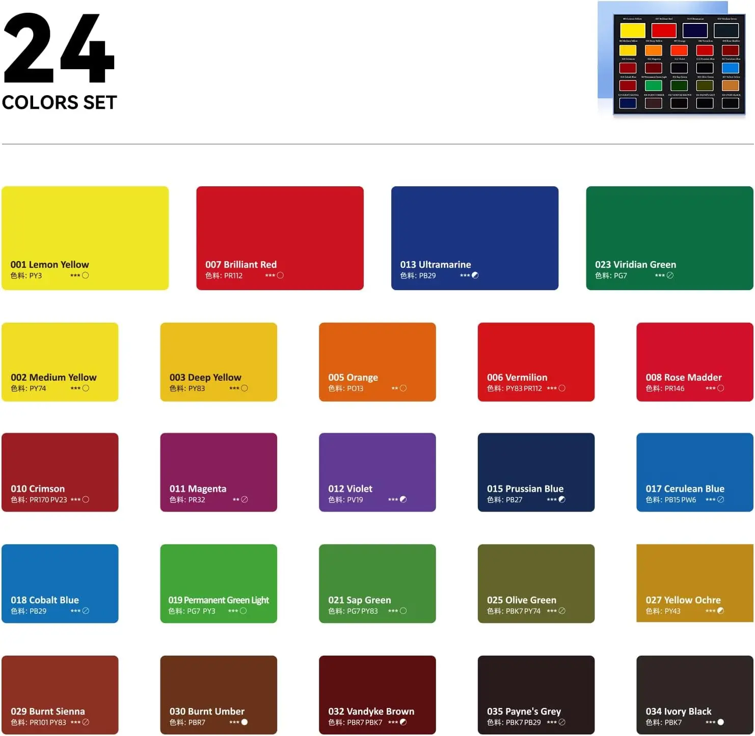 MeiLiang 24 Colors Full-Pan Watercolor Paint Set, 4 Oversized Primary Colors, Highly Pigmented Removable Pans for Artist