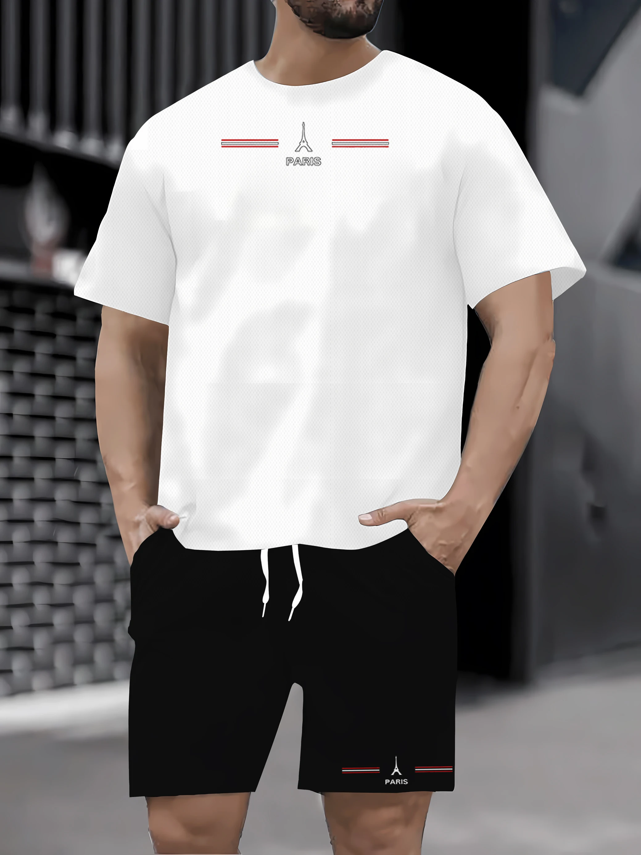 

Venda quente verão novo terno masculino moda carta impressão macio e confortável casual esportes camiseta shorts conjunto de dua