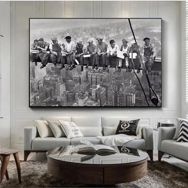 ملصق فني لعمال البناء في نيويورك ، لوحة قماشية عتيقة ، صورة مطبوعة على الحائط ، ديكور منزلي ، لا غداء أبدًا فوق ناطحة سحاب ، صيحات