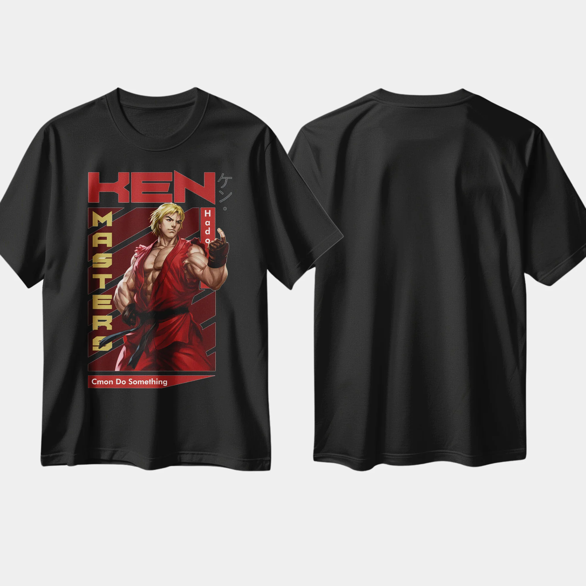 Classic Japanese Game T-shirt with American Fighter Ken Print, Made of Pure Cotton, Short-sleeved, Round-neck Top