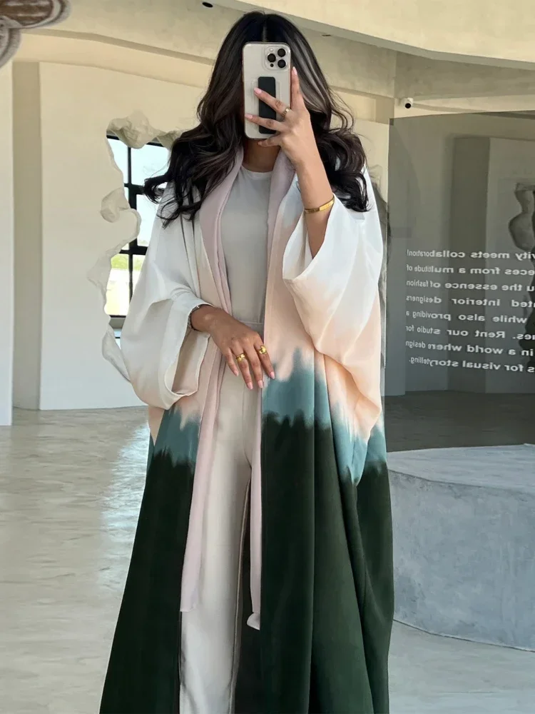 Eid Abaya Musulmano Donna Cardigan Tie Dye Stampa Cardigan Ramadan Abaya Caftano Dubai Abito Lungo Abiti Largo 1 Pezzo Abaya 2026