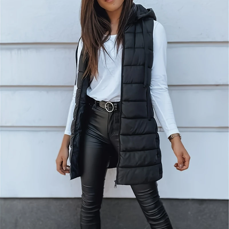 

Vests Parkas Women Sleeveless Thick Coats Zipper Slim Fit Jackets Hooded Warm Vest Solid Pockets Regular Streetwear Winter