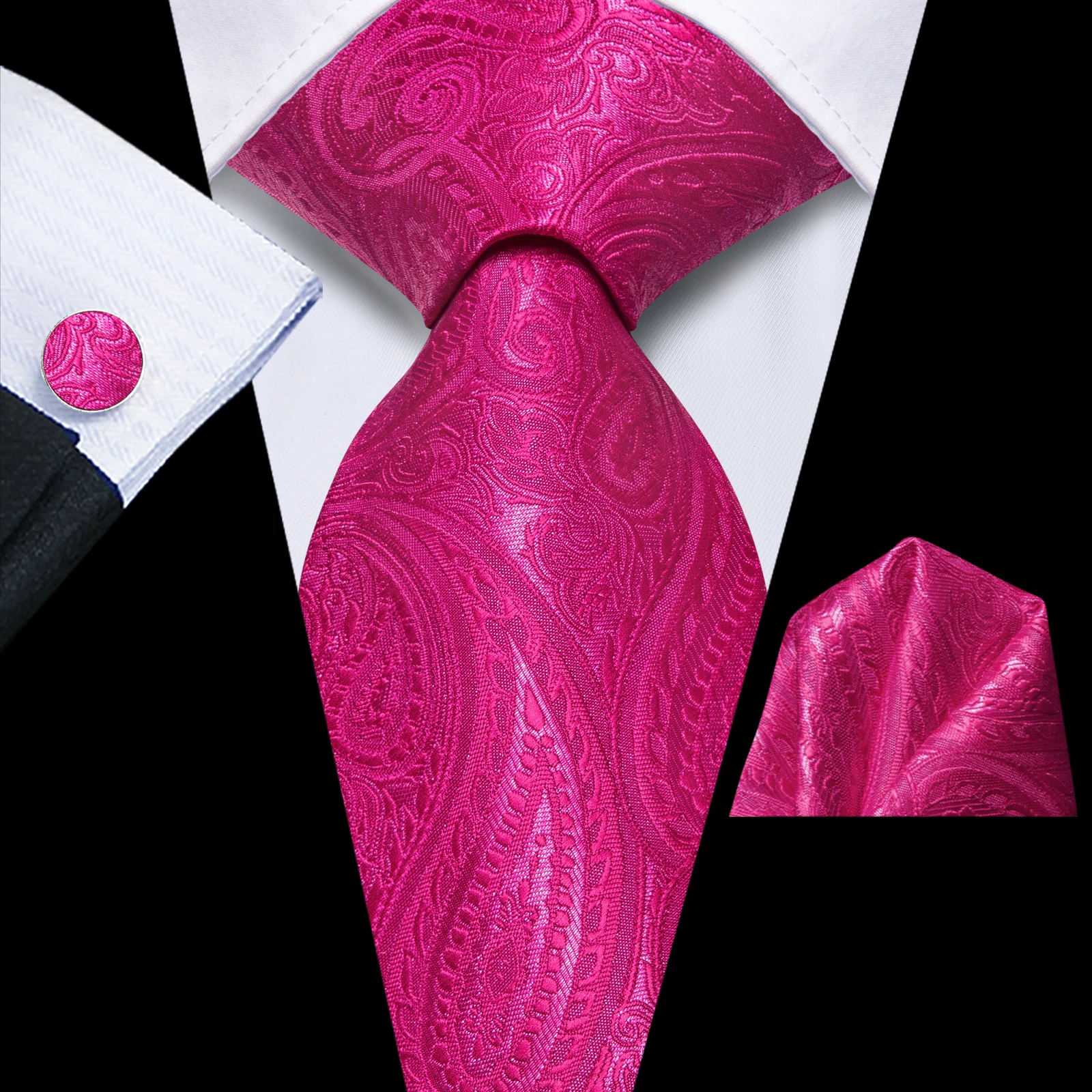 Hi-Tie Herren-Krawatte, Rose, Rosa, Lila, Blau, Blumenmuster, Paisley-Taschentuch, Manschettenknöpfe für Smoking-Accessoire, klassische Luxus-Geschenkkrawatte aus Seide