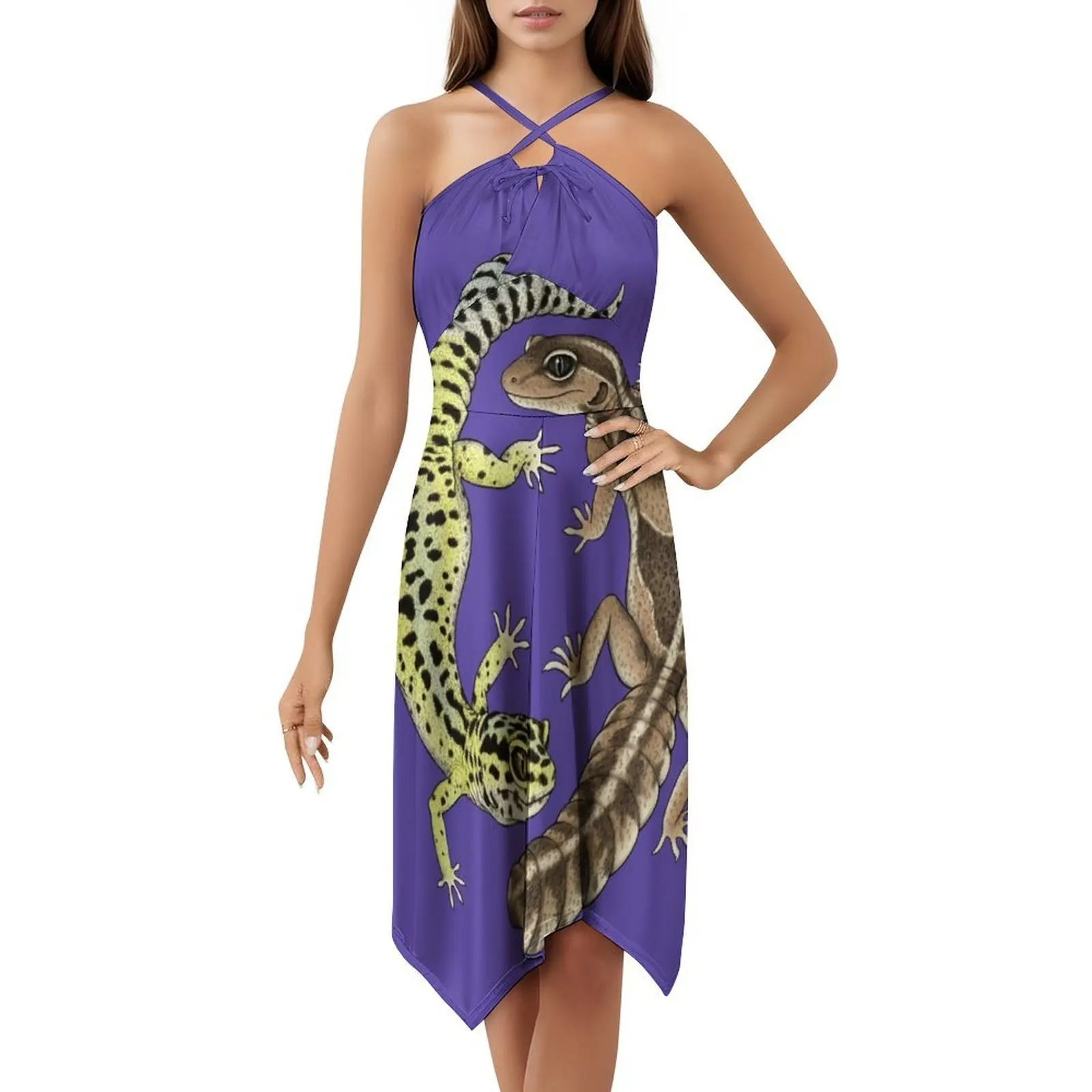 Geckos Boho Chic Dress Elegant Fashion Beach Wedding Party Gown Gecko Leopard Gecko Fat Tailed Gecko Evening Dress Women