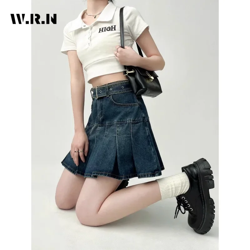 

Vintage Y2K Slim Fit Retro Trashy Jean Women Casual Pleated Skirts 2024 Summer Punk Hotsweet High Waist Mini Denim Short Skirt