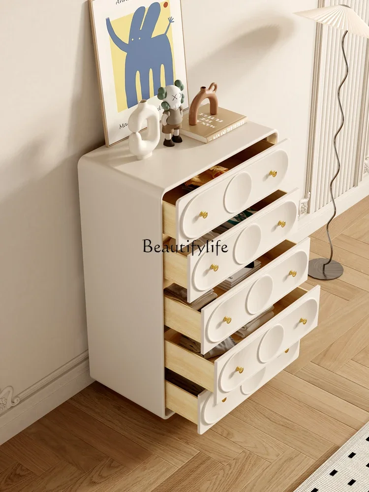 yj57 French Cream Style Bedroom Storage Solid Wood Chest of Drawers Entrance Cabinet Living Room Storage Corner Cabinet
