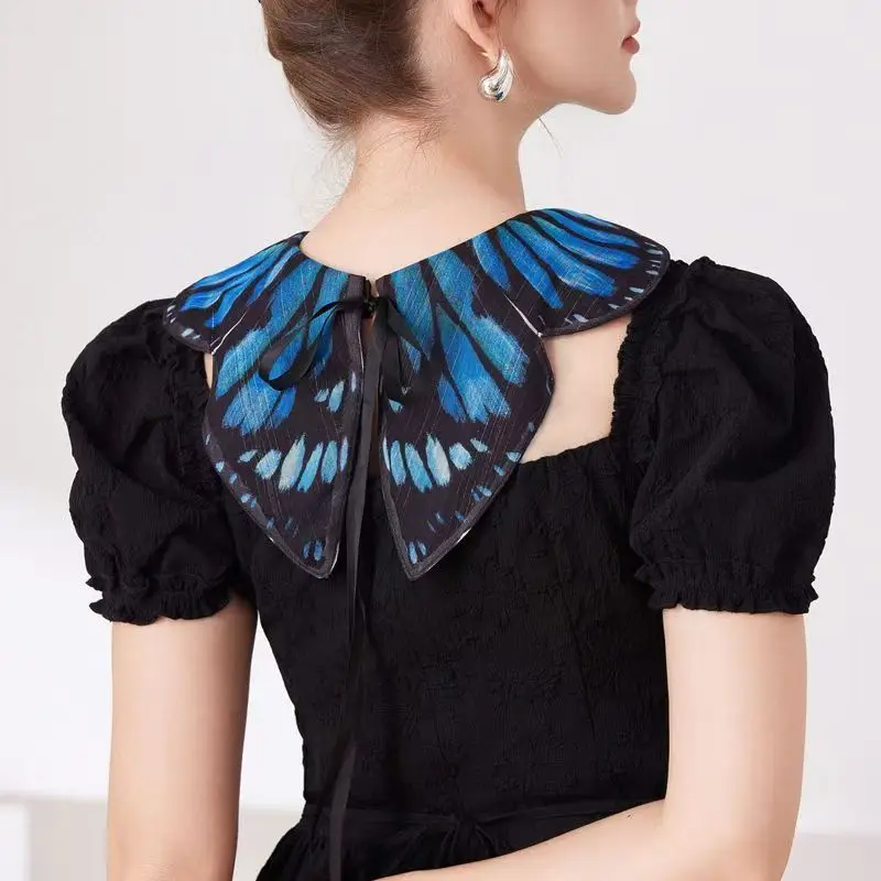 1 Piece Women's Butterfly-Patterned Detachable Faux Collar Decoration with Ribbon Tie, Soft One-Size-Fits-All Accessory Suitable for Halloween Cosplay, Holiday Parties, Photo Shoots, and Daily Clothing Decoration
