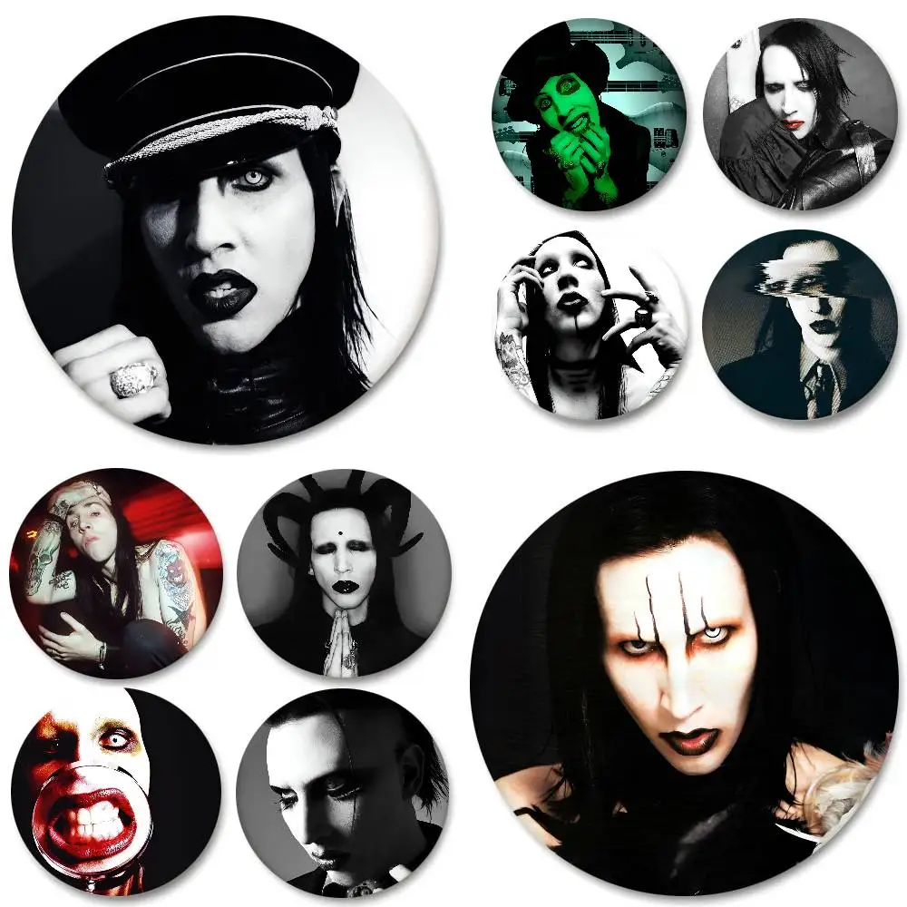 M-Marilyn Manson Rock Band Singer Badges Round Badge Tinplate Coin Brooch Clothing Backpack Accessories Lapel Pin