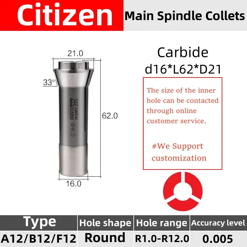 Citizen L12/B12 3319E 174.001 SD125R T18 Headstock Collet Swiss type lathe chuck high precision carbide Guide bush Round Hole