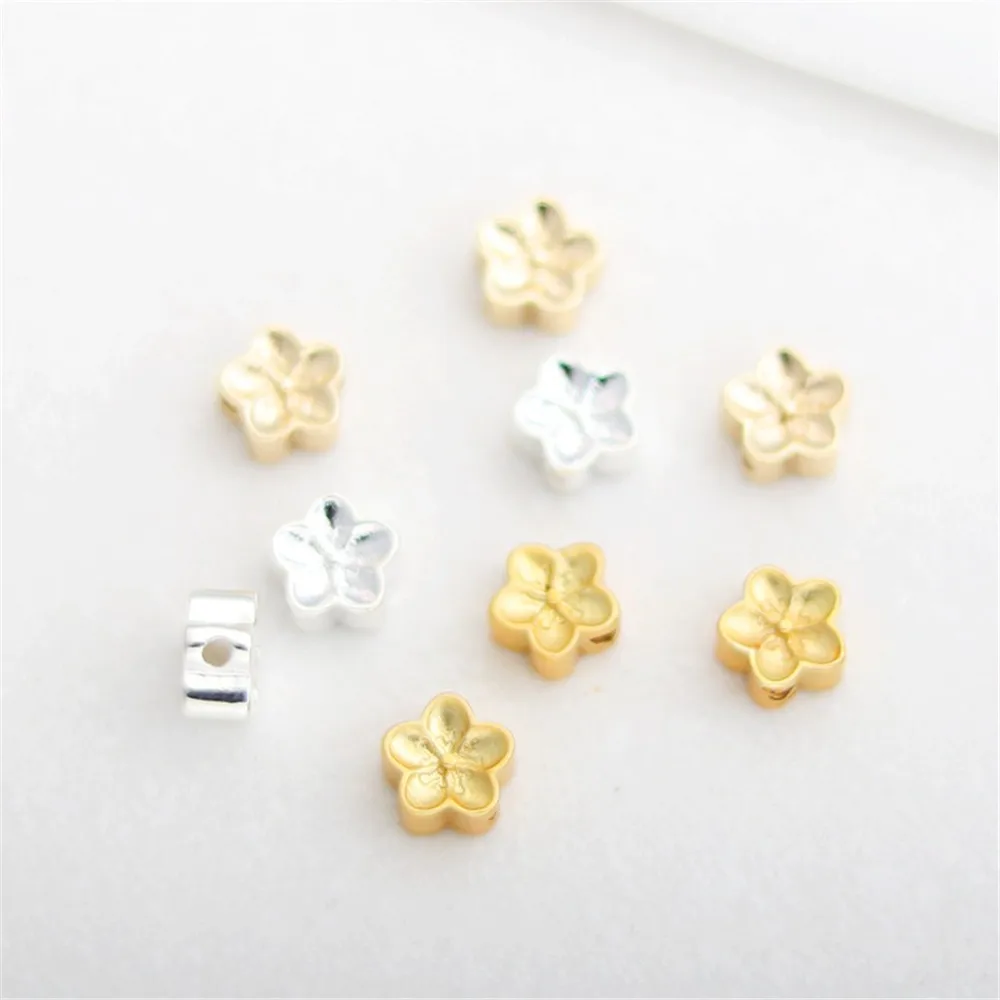 Double-sided Five-Leaf Flower Bead Spacer, 18K Color Gold Matte Gold DIY Bracelet Necklace Handmade Accessories Loose Bead 9mm