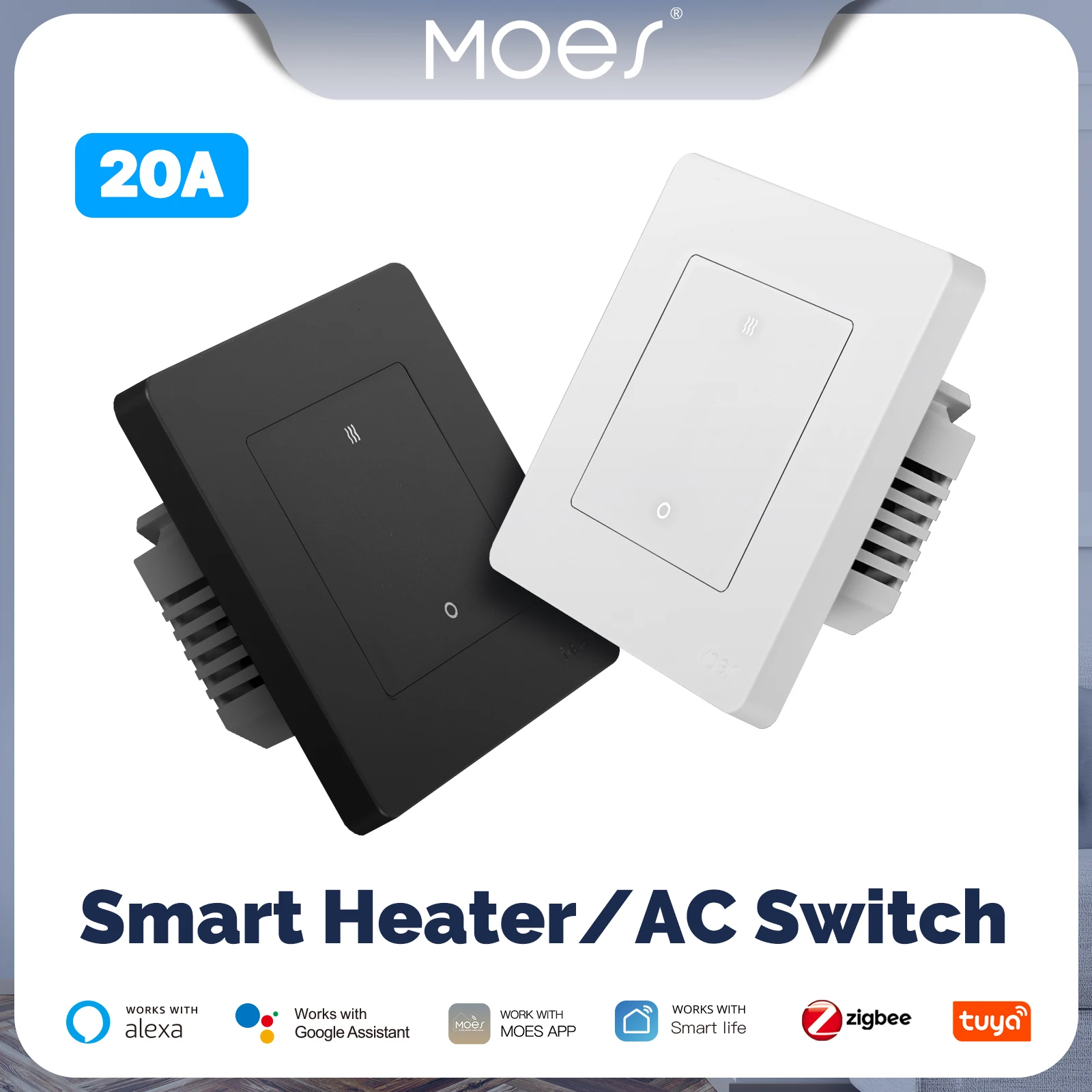 

MOES Tuya 20A ZigBee Smart Heater AC Switch High Load Electricity Monitor Double Pole App Remote Control Support Alexa Google