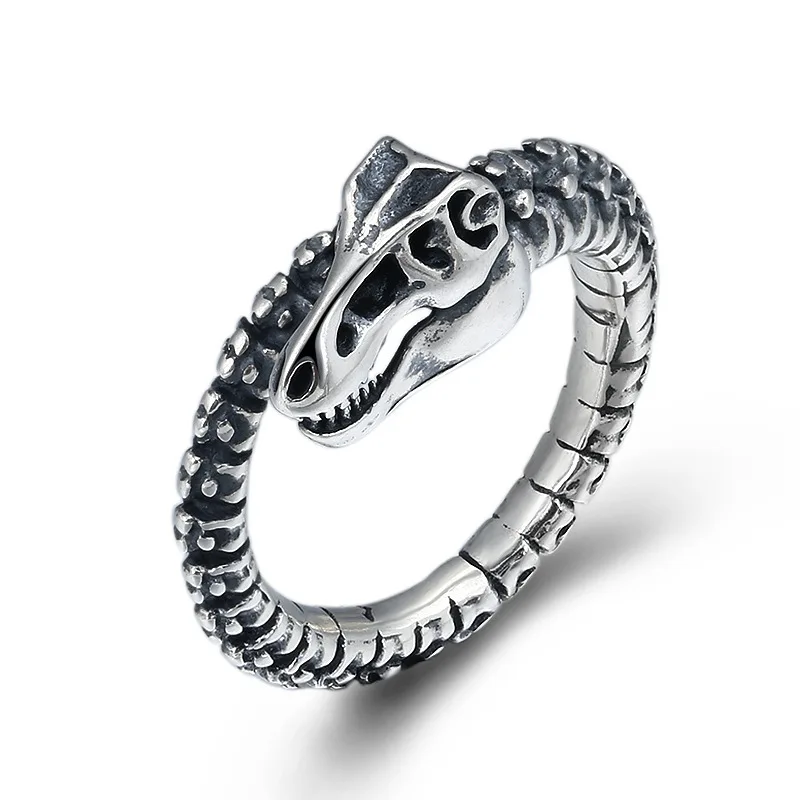 SALONGGFANG 2023 Punk Retro Creative Dinosaur Skeleton Ring Personalized Thai Silver Couple Open Ring Factory