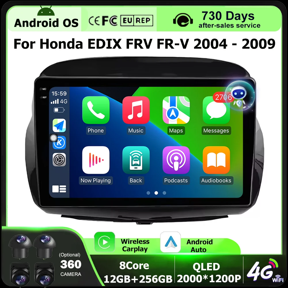

10-дюймовый для Honda EDIX FRV FR-V 2004-2009 Android 16 Автомобильный радиоприемник Мультимедийный видеоплеер GPS-навигация Стерео 360 Камера WIFI