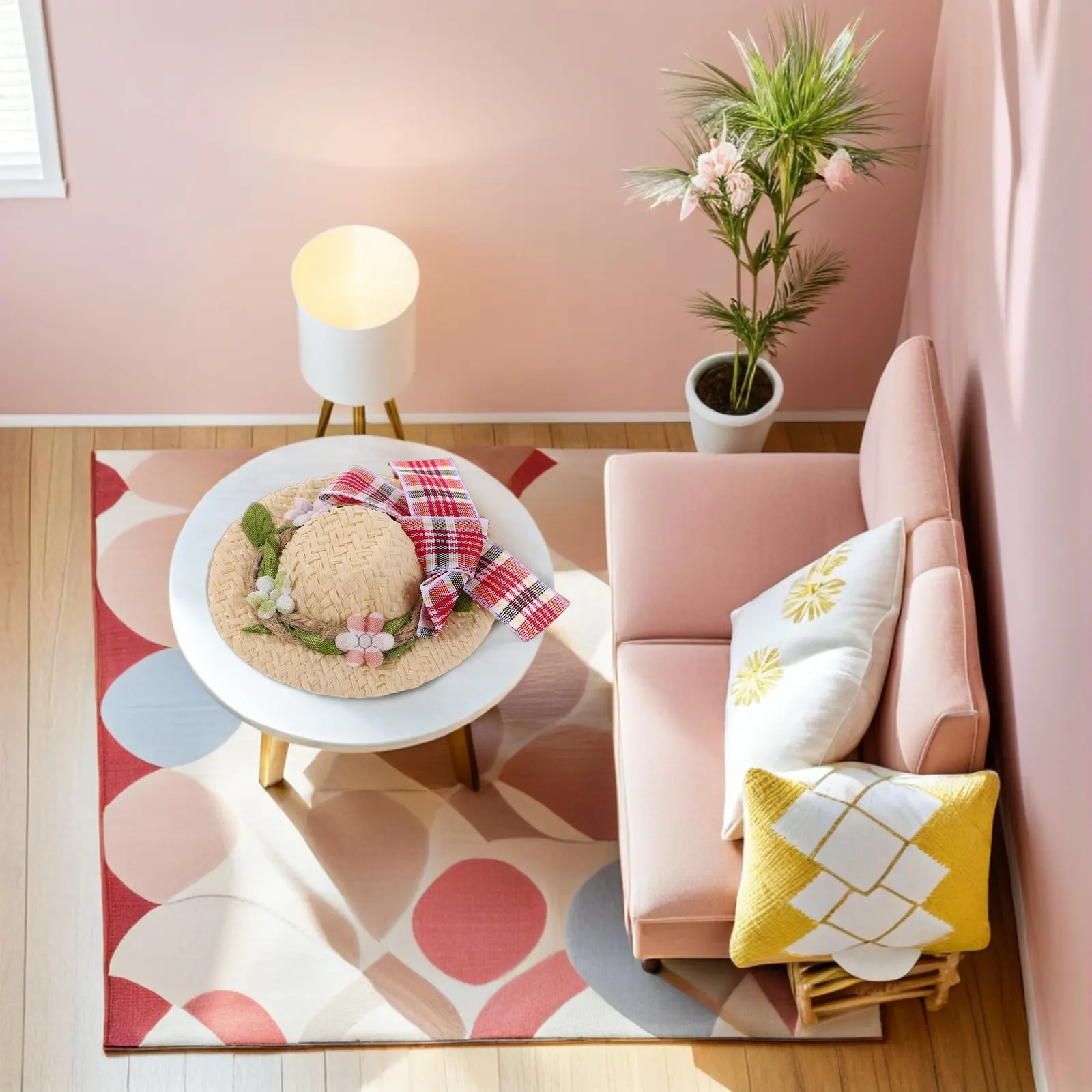 หมวกฟางขนาดเล็ก 10 ชิ้น หมวกคาวเกิร์ลขนาดเล็ก ประดับลูกไม้ โบว์ผูก งานถักมือ ของตกแต่งคริสต์มาส อุปกรณ์ DIY ของเล่น หมวกสำหรับเด็ก