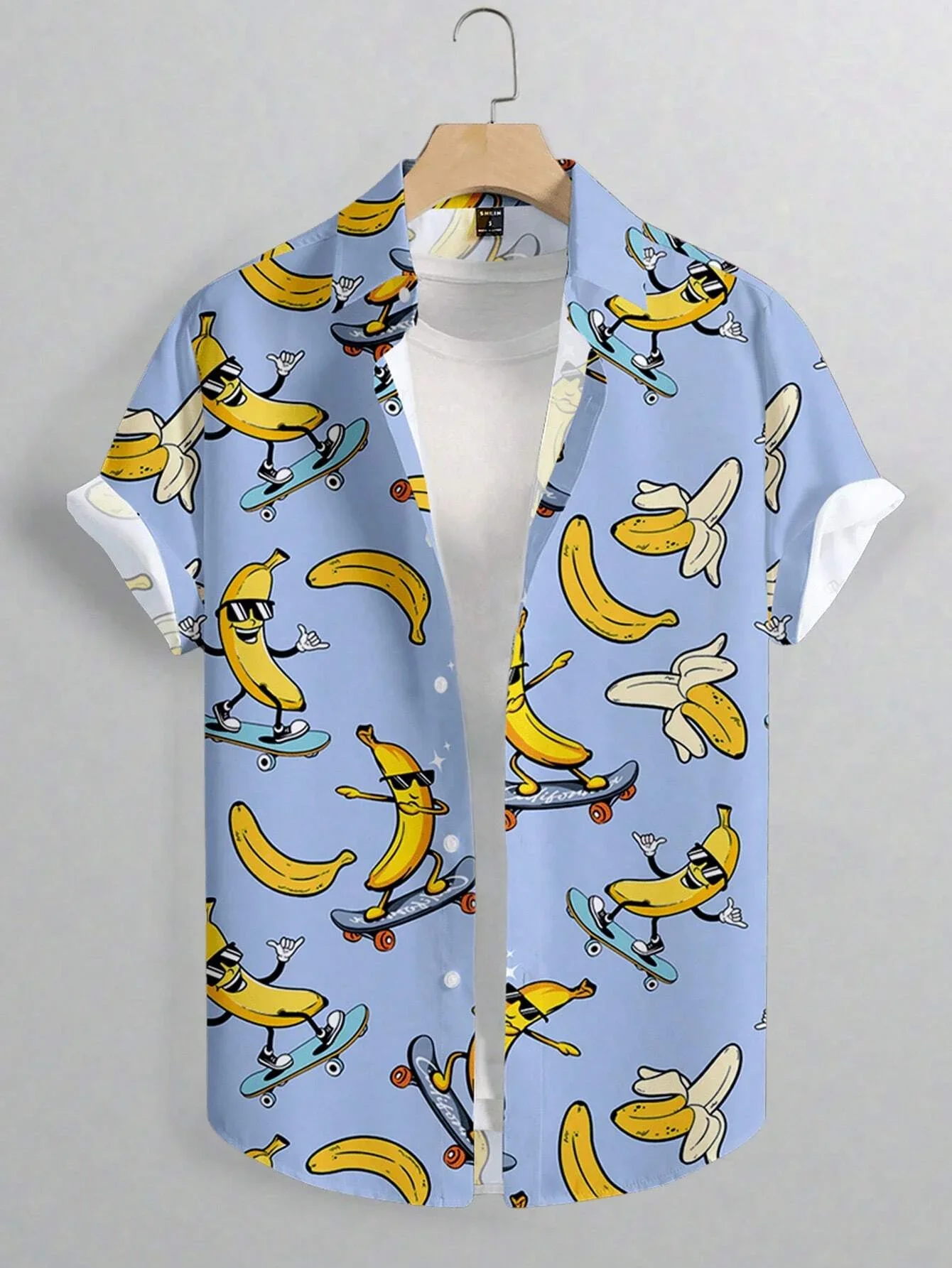 

Men's lapels party shirt casual short-sleeved summer novel banana 3D animation printed shirt men's clothing tops